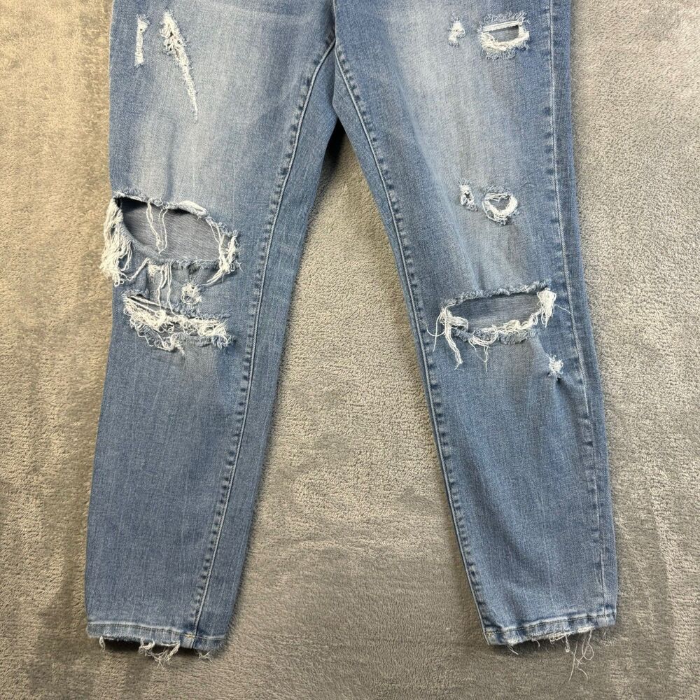 Flying Monkey Jeans Women’s 28 Blue Stretch Distressed Raw Hem Denim Whiskered - Picture 10 of 12